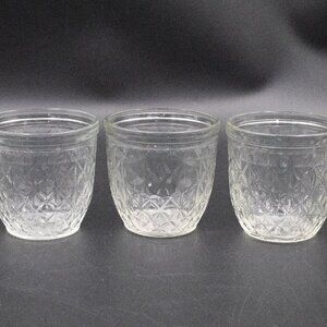 Vintage Ball Quilted Crystal Half Pint Clear Glass Jelly Jars Lot of 3 No Lids